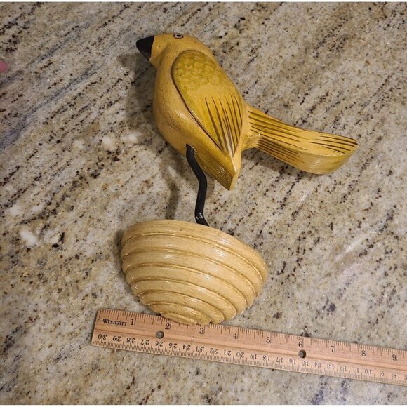 Vintage Painted Carved Perched Bird Wall Hanging Yellow Folk Art About 9" - Picture 11 of 12